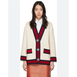 Gucci Oversized Tweed Bouclé Web Trim Cardigan Jacket IT 38 469657